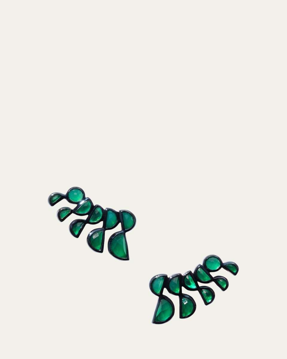 Sterling Silver Lobster Earrings with Green Onyx and Blue Rhodium